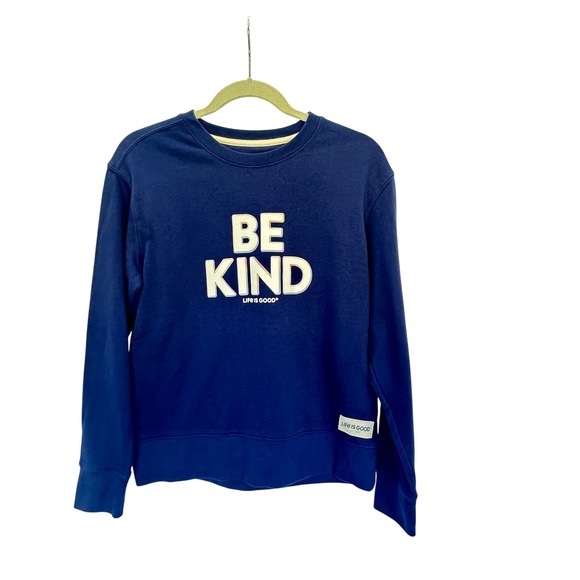 Life is Good Women's Be Kind Graphic Sweatshirt Crewneck Blue Cozy Preppy Size S - Picture 1 of 6